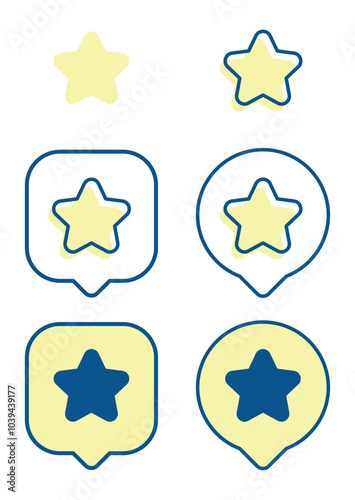 Star icon with soft color, Cute rounded star icon set, Award star icon, Rating icon set,