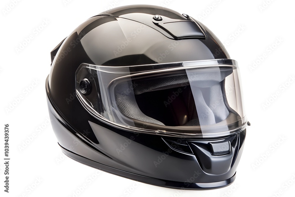 a black motorcycle helmet with a visor Isolated on White a black motorcycle helmet with a visor Isolated on White