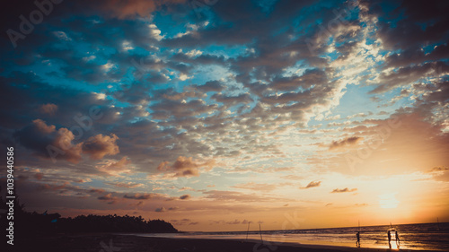 sunset at mukah beach photo