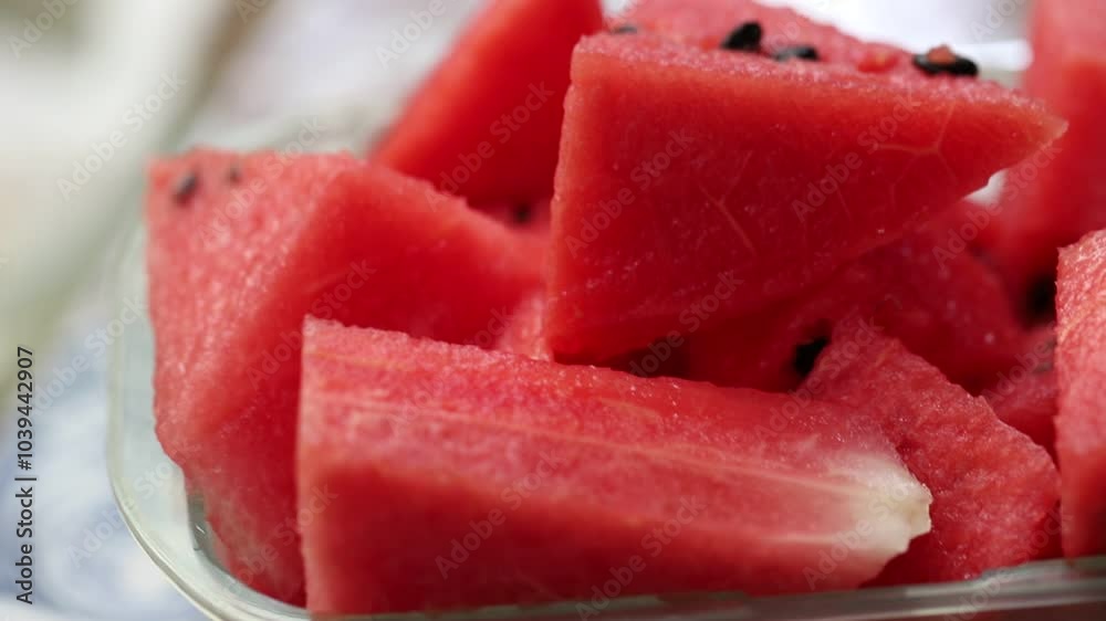 Watermelon on dish close-up blur background Watermelon on dish close-up blur background