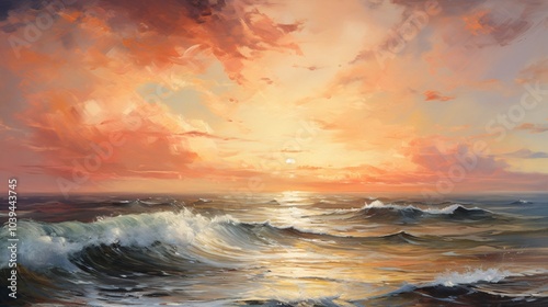 A dramatic sunset with the sky painted in warm tones over the sea