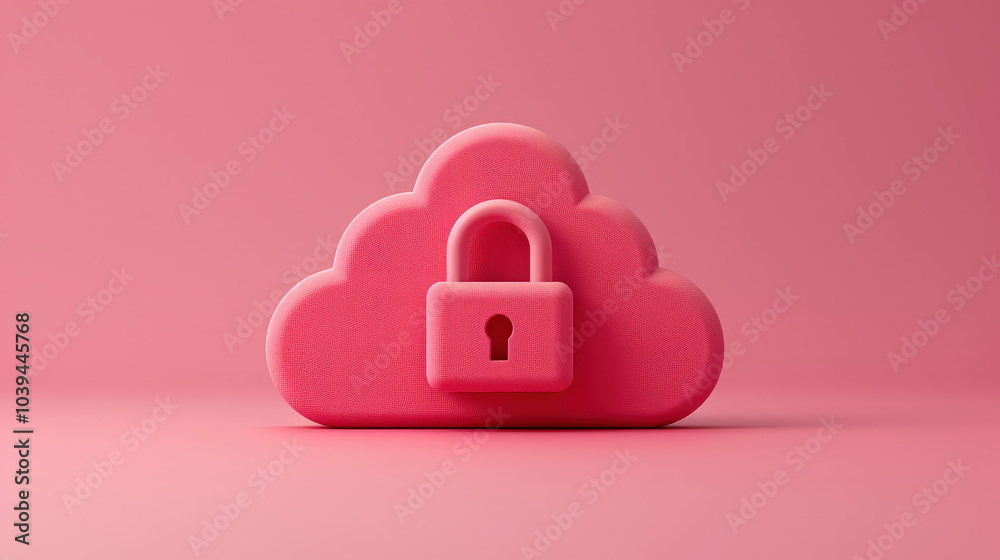 pink cloud icon with secure padlock symbolizes data protection and security in digital realm. This conveys sense of safety and privacy in cloud storage pink cloud icon with secure padlock symbolizes data protection and security in digital realm. This conveys sense of safety and privacy in cloud storage