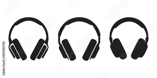 Headphone silhouette icon set vector on white background 
