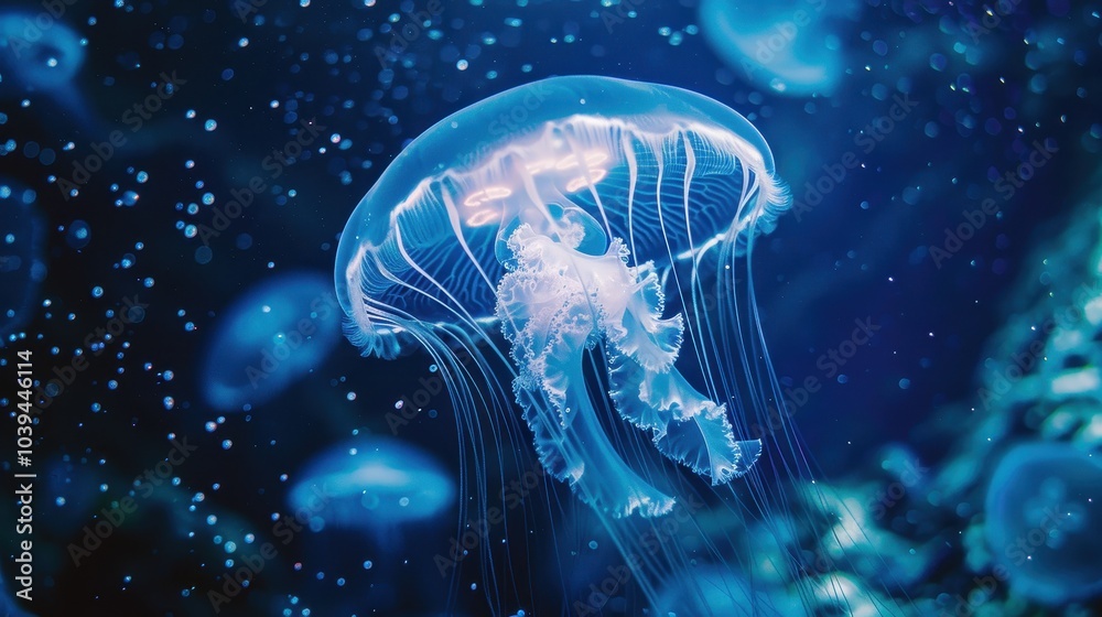 Naklejka premium Pulsating Jellyfish in Tranquil Underwater Scene