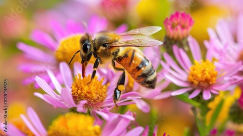 Bee Hovering Above Colorful Wildflowers