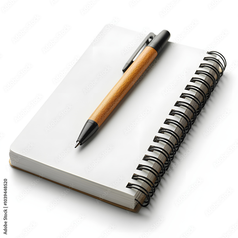 Blank Spiral Notebook with Black Pen on White Background Blank Spiral Notebook with Black Pen on White Background
