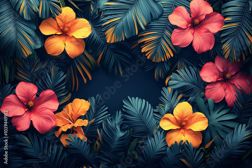 Vibrant banner design featuring tropical plants and flowers for eye-catching visual appeal in marketing and media campaigns