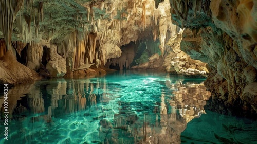 Serene Underground River Flowing Through Majestic Cave