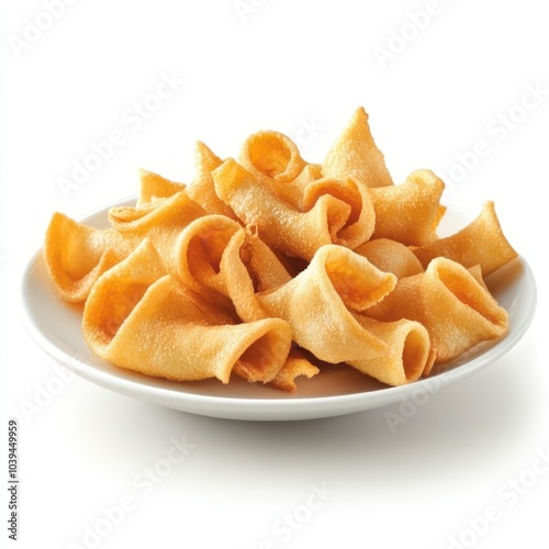 A plate of crispy, curled snacks, perfect for sharing or enjoying as a light treat.
