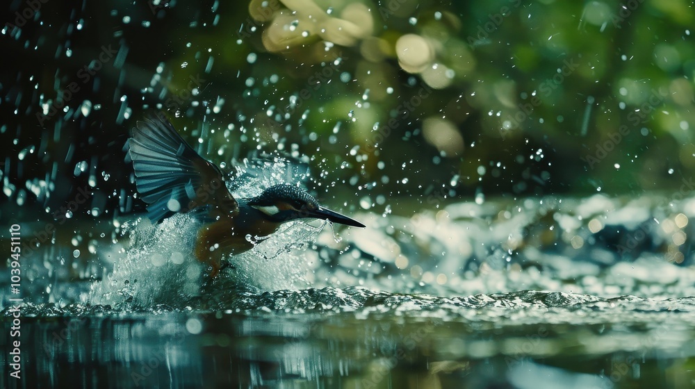 Fototapeta premium Dynamic Kingfisher Diving into Clear Water
