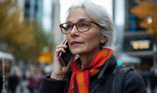 Senior business woman talking on cell phone, Generative AI