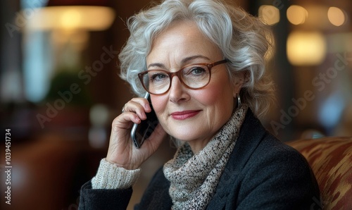 Senior business woman talking on cell phone, Generative AI