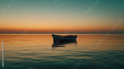 Tranquil Boat on Calm Sea at Dawn