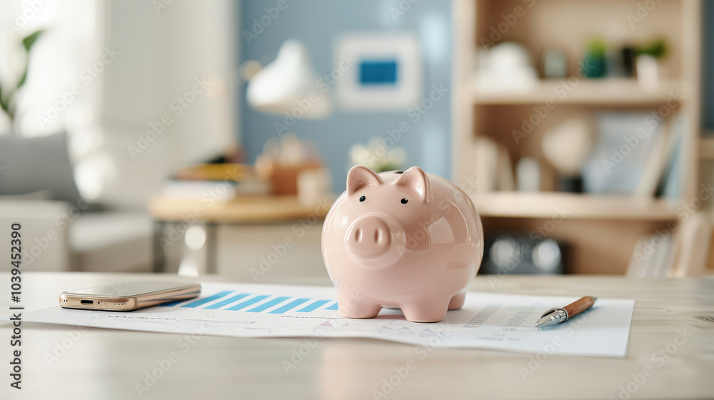financial growth chart with piggy bank symbolizes saving and investment strategies. This captures essence of financial planning and growth in modern workspace financial growth chart with piggy bank symbolizes saving and investment strategies. This captures essence of financial planning and growth in modern workspace