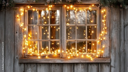 Cozy Window with Twinkling Fairy Lights at Dusk photo