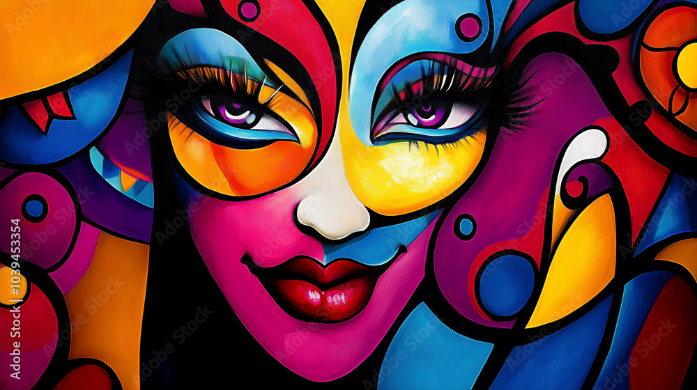 Vibrant and Colorful Abstract Pop Art Illustration background with abstract figures. Vibrant and Colorful Abstract Pop Art Illustration background with abstract figures.