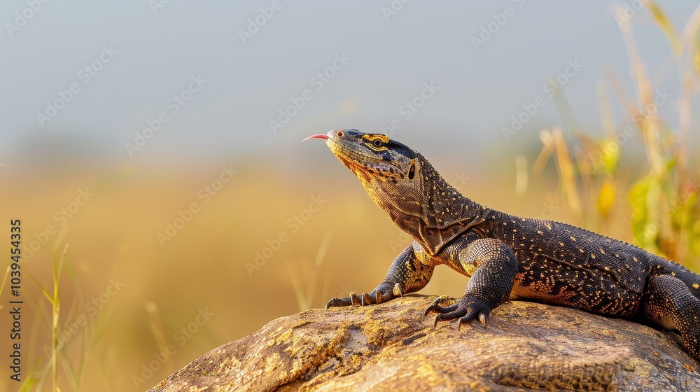 Obraz premium Lizard Basking on a Sun-Warmed Rock