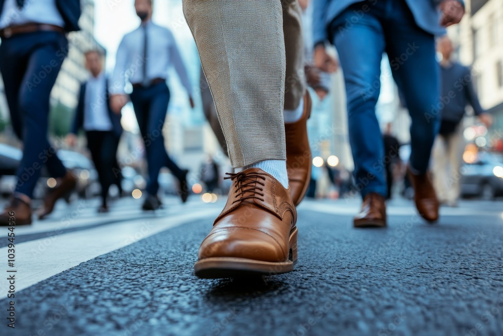 Fototapeta premium People going to office walking on busy street, Generative AI