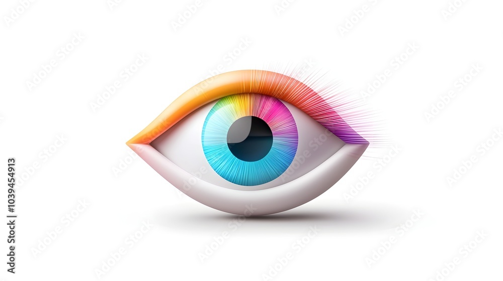 Ethereal Rainbow Spectrum Eye on Sleek White Background Ethereal Rainbow Spectrum Eye on Sleek White Background