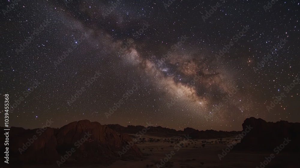 Night Sky with Milky Way Above Desert Landscape Night Sky with Milky Way Above Desert Landscape