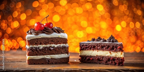 A delectable showdown - Black Forest vs White Forest, captured with dreamy bokeh. photo