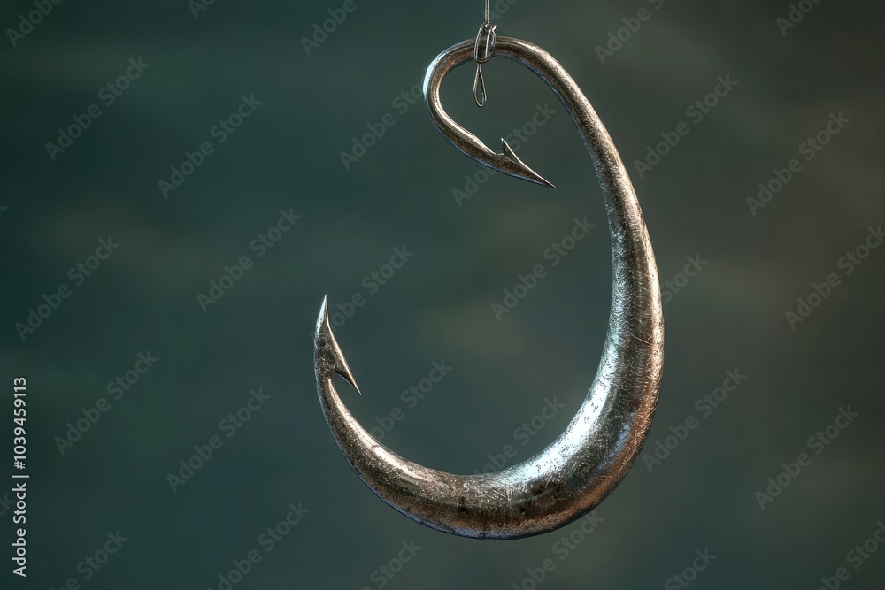 A Close-Up View of a Shiny Silver Fishing Hook Hanging in the Air