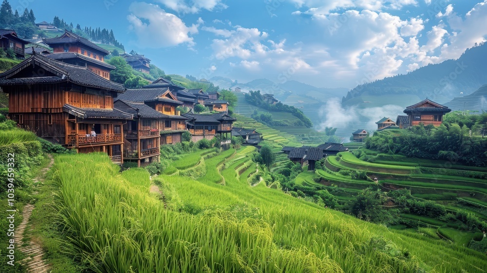 Traditional Village Nestled Among Rice Terraces Traditional Village Nestled Among Rice Terraces