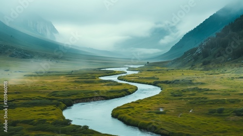 An isolated river winding through a valley.