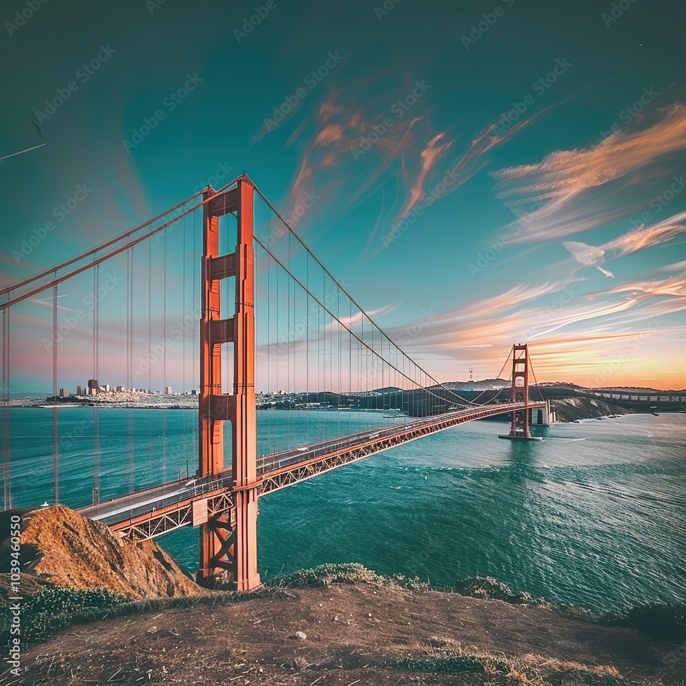 Obraz premium The Majestic Golden Gate Bridge in San Francisco, USA, Spanning the Picturesque Waters