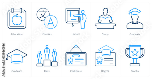 A set of 10 School and Education icons as education, courses, lecture