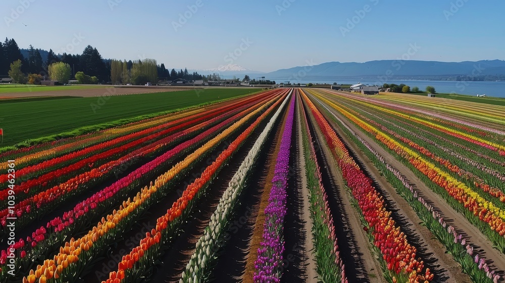 Aerial View of Colorful Tulip Field in Springtime Aerial View of Colorful Tulip Field in Springtime