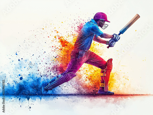 Dynamic cricket player illustration in vibrant watercolor style capturing the spirit of the game and athletic excellence