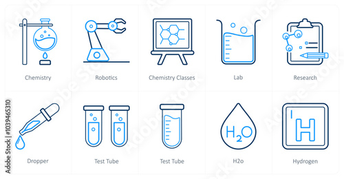 A set of 10 Science and Experiment icons as chemistry, robotics, chemistry classes