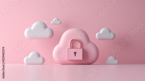 modern cloud icon with secure lock symbolizes data protection and security in digital environment. soft pink background adds calming touch to concept of cloud storage