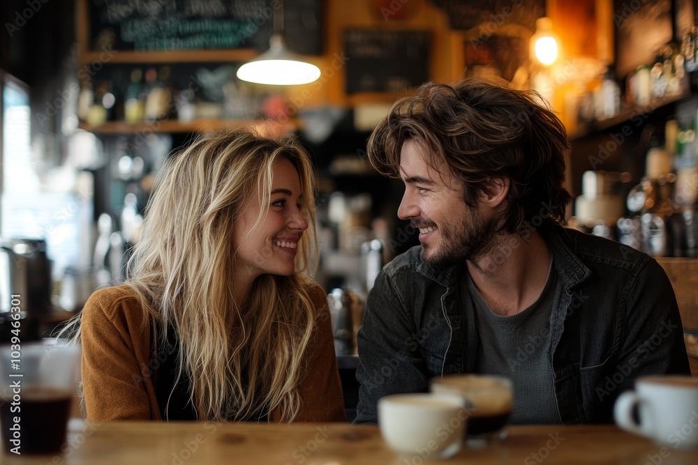 Loving couple of a date at coffee shop, Generative AI Loving couple of a date at coffee shop, Generative AI