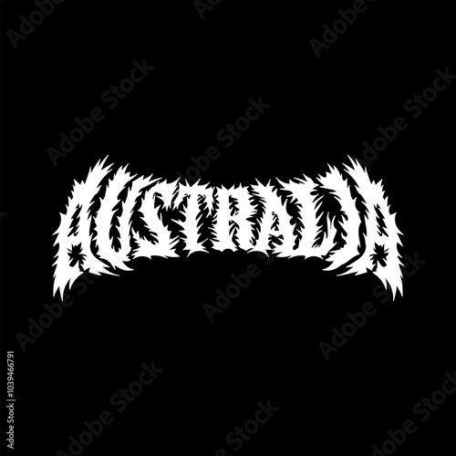 Australia word with death metal font hand drawing vector isolated on black background.