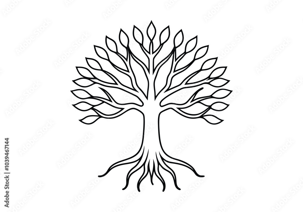 Continuous Line Drawing of a Tree with Roots – Symbolic Nature Vector Continuous Line Drawing of a Tree with Roots – Symbolic Nature Vector