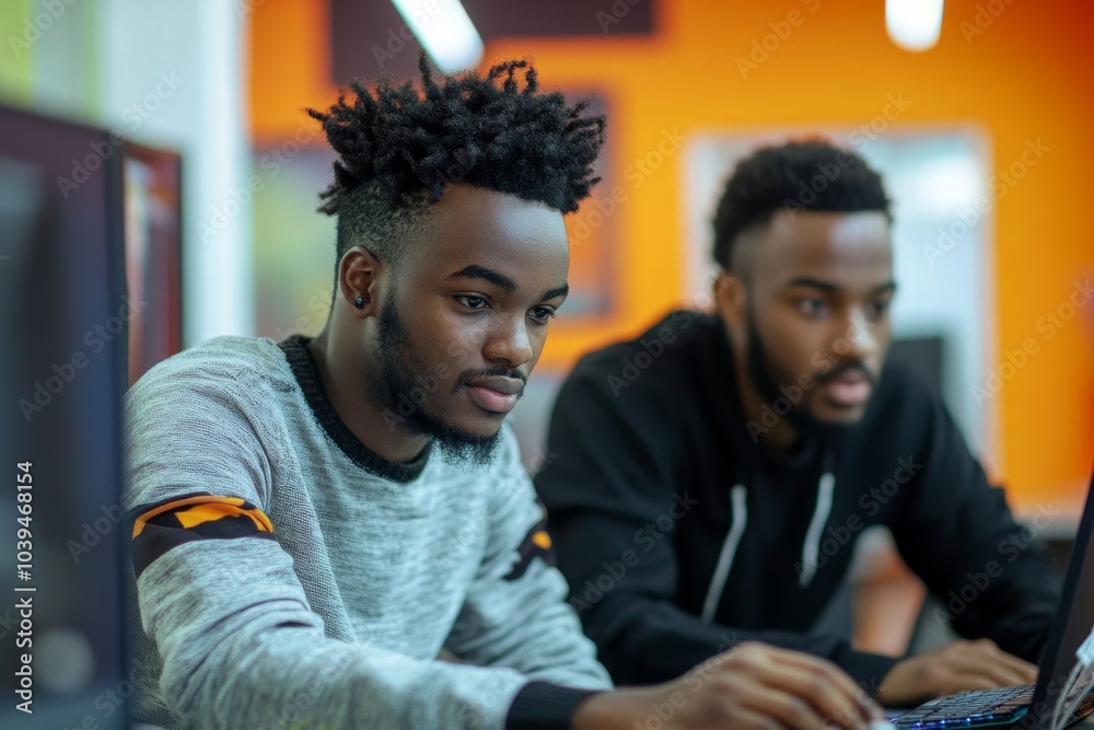 Two business professionals working together in office, Generative AI