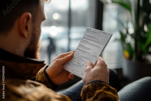 Obraz na płótnie Man showing electronic flight ticket, Generative AI w salonie