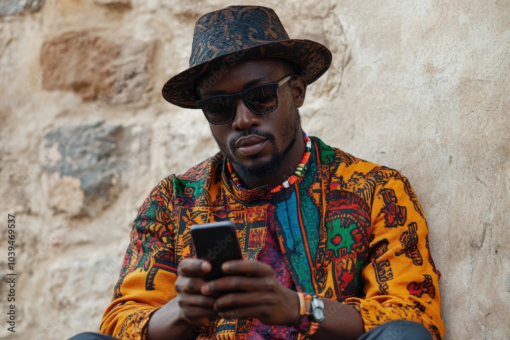 African man using smart phone, Generative AI