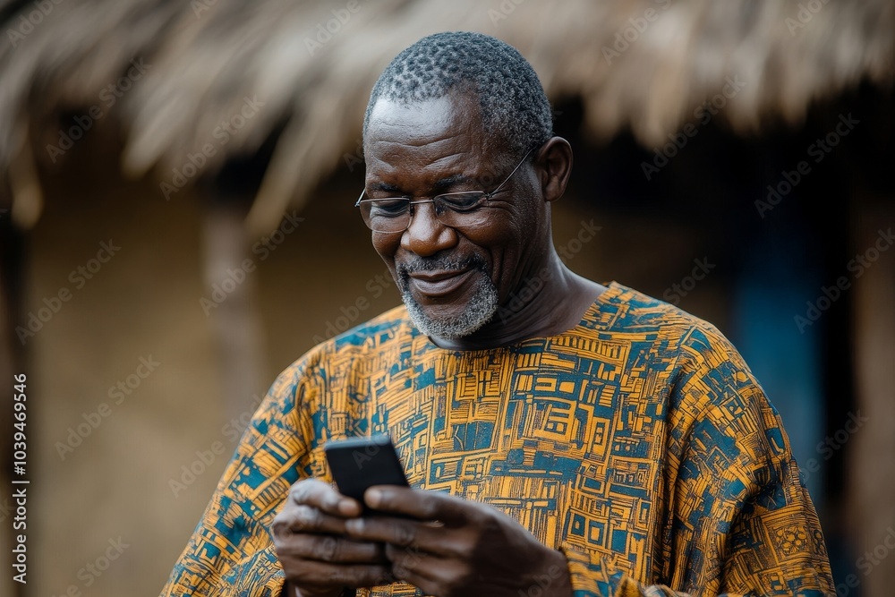 African man using smart phone, Generative AI