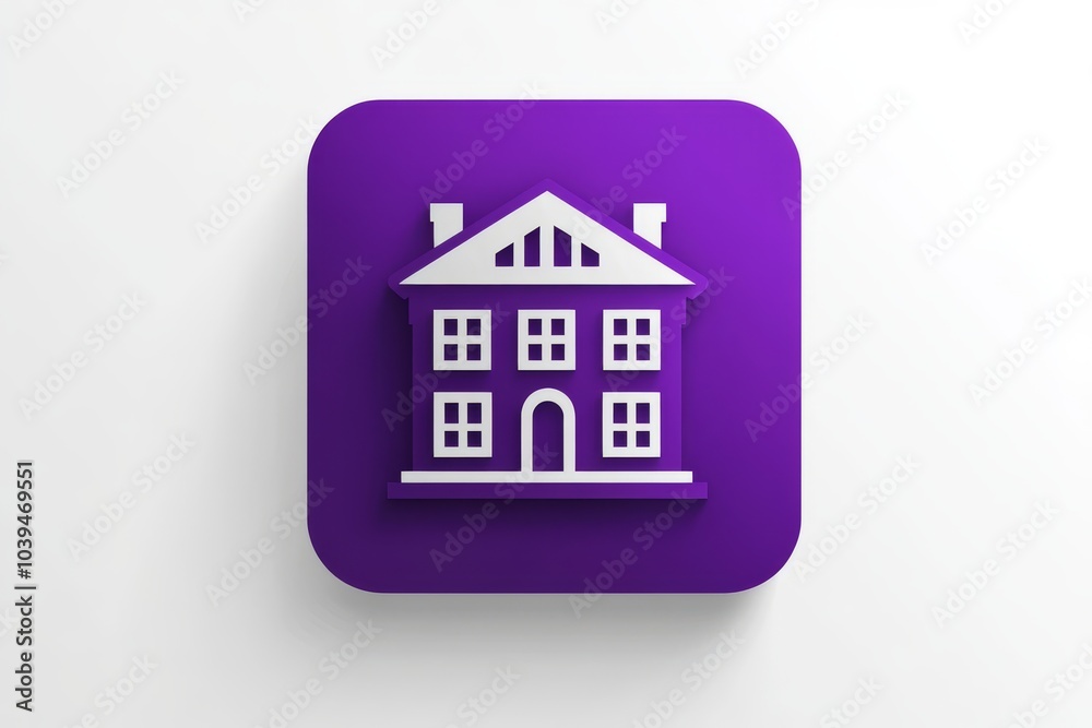 Simple purple icon of a haunted house with windows and pointed roof representing a spooky and mysterious design for digital interfaces app icons or Halloween branding Simple purple icon of a haunted house with windows and pointed roof representing a spooky and mysterious design for digital interfaces app icons or Halloween branding