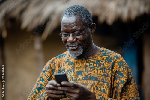 Obraz na płótnie African man using smart phone, Generative AI w salonie
