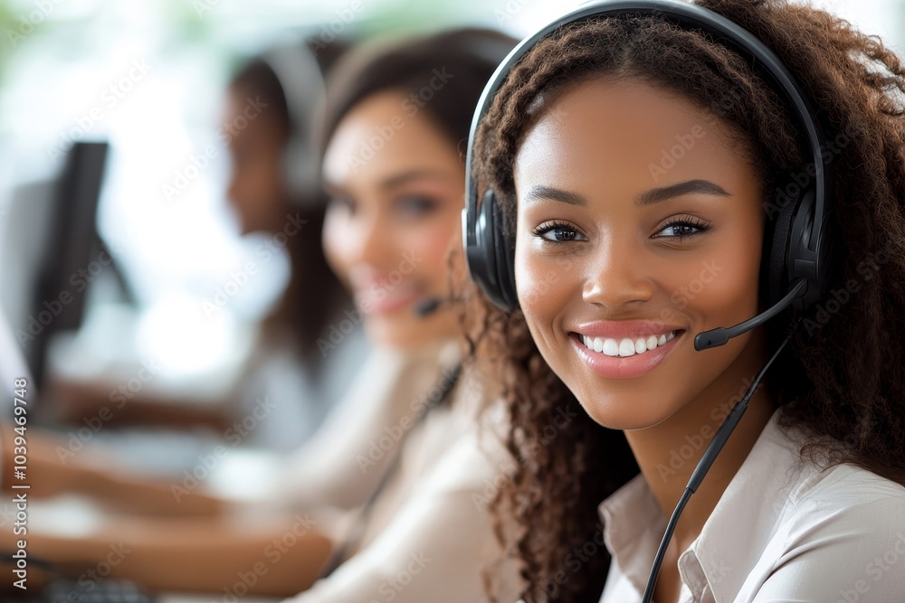 Businesswomen cooperating working in a call center, Generative AI