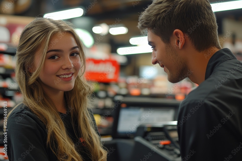 New cashier getting help from store manager at checkout, Generative AI