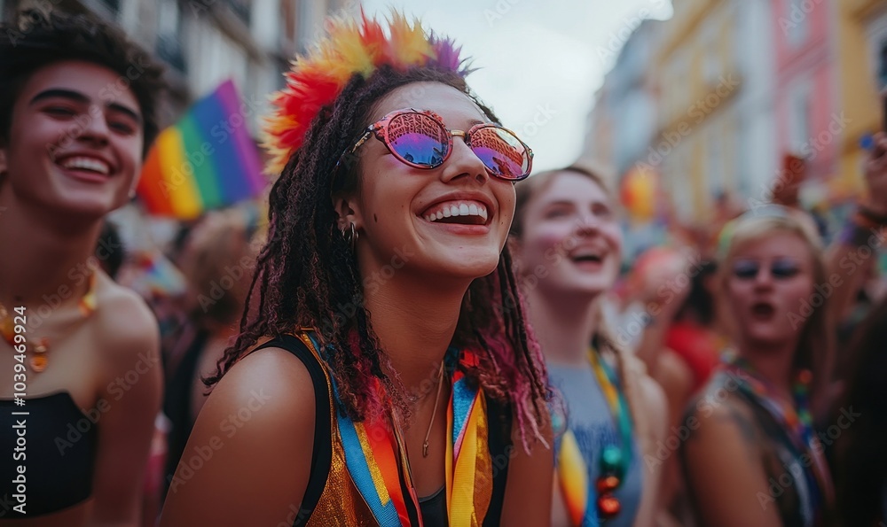 Group of young queer people celebrating pride together, Generative AI