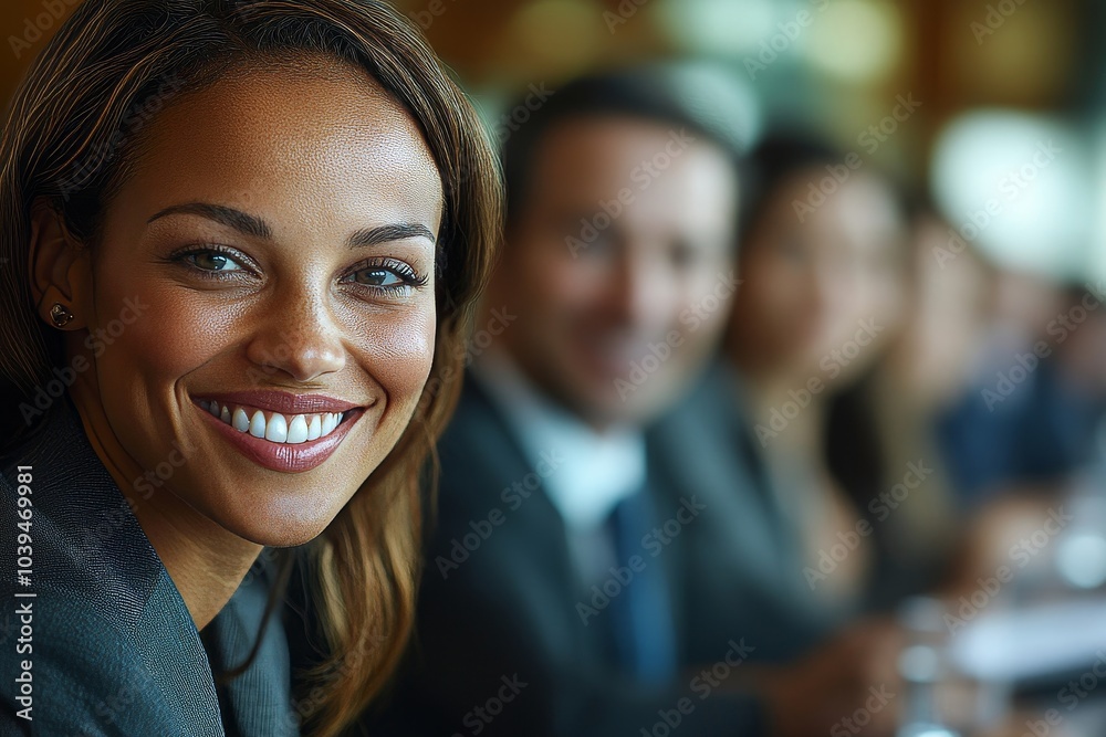 Businesspeople smiling during a meeting, Generative AI