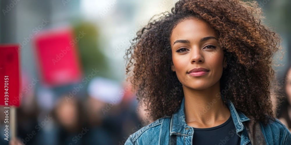 Female activist leading a protest for their civil rights, Generative AI