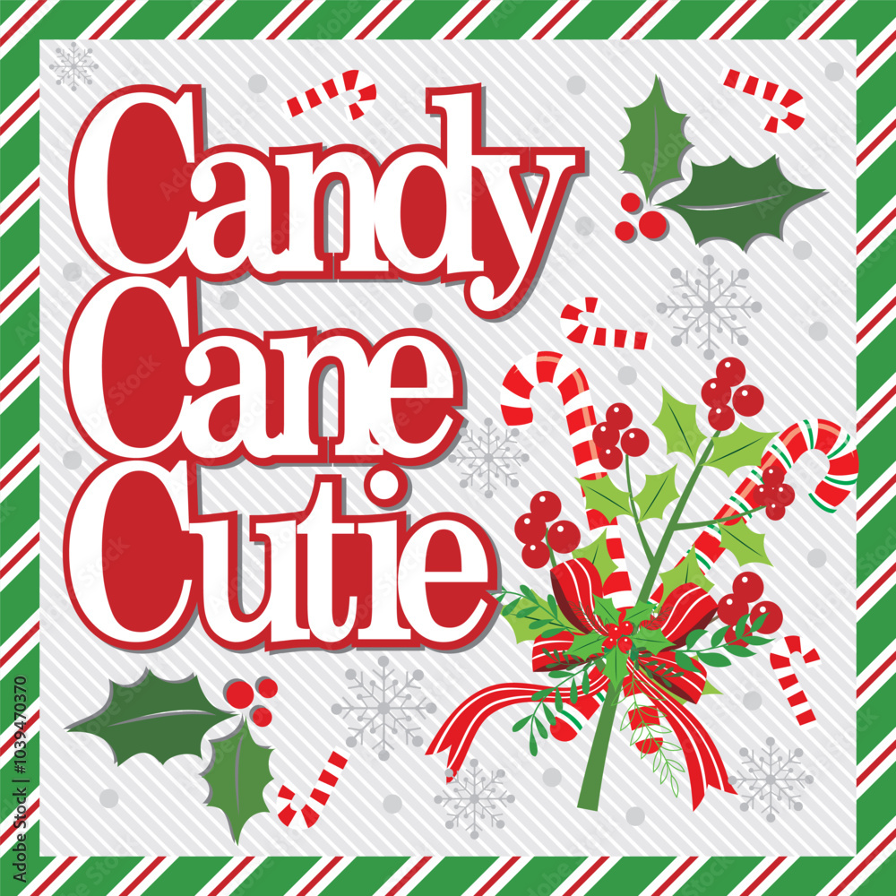 Obraz premium Christmas card design with wreath and candy cane cutie