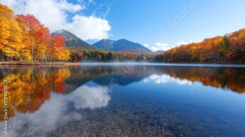 Serene Lake in Autumn with Colorful Foliage Reflection